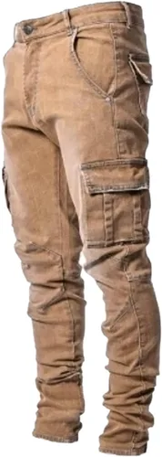 HUNGSON Pantalones de mezclilla elásticos ajustados para hombre, jeans ajustados rasgados para hombre, pantalones de pierna recta desgastados,