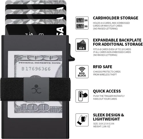 Miniatura 4 de SEMORID Slim Aluminum Card Holder Wallet for Men, Durable Expandable Backplate, RFID Blocking Minimalist Metal Pop Up Wallet with Gift Box, Holds