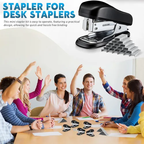 Miniatura 5 de Sherr Paquete de 10 mini grapadoras a granel con 15000 clavos, engrapadoras de oficina para escritorio con capacidad de 25 hojas, escritorio de mano