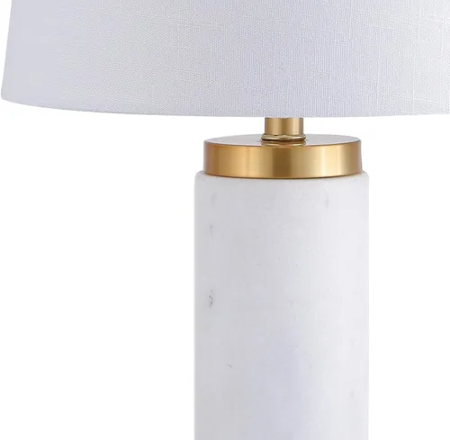Miniatura 4 de JONATHAN Y Lámpara de mesa LED de mármol blanco/latón dorado de 23 pulgadas, lámpara de columna moderna contemporánea con pantalla de tambor de lino