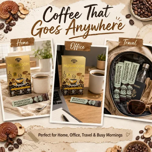 Miniatura 8 de Café orgánico de hongos, 20 barras de café instantáneo de hongos con mezcla de 8 hongos, aminoácidos y electrolitos, bebida de hongos de café