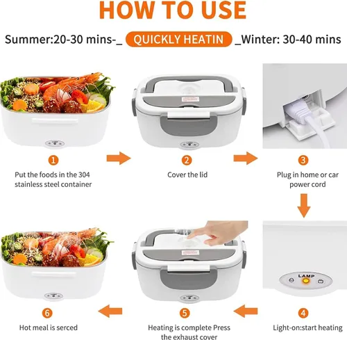 Miniatura 2 de Anas Fiambrera eléctrica 2 en 1, calentador de alimentos portátil perfecto para automóvil y hogar, diseño a prueba de fugas con recipiente extraíble