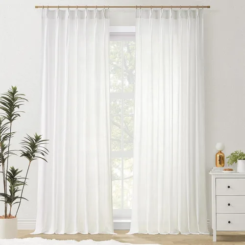 Miniatura 52 de Topfinel 2 paneles de cortinas plisadas de lino beige y blanco de 63 pulgadas de largo, para dormitorio y sala de estar, cortinas semitransparentes