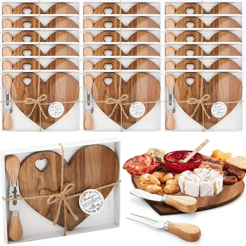 Miniatura 14 de Patelai Juego de 12 Tablas de Queso para Ducha de Soltera, Favores de Corazón, Tablas Mini de Charcutería, Cuchillos de Queso de Madera, Caja