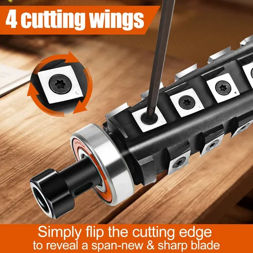 Miniatura 4 de Cabezal de corte helicoidal en espiral de 13 pulgadas para cepilladora de grosor DeWalt DW735 DW735X con 4 filas, 56 insertos de carburo y cojinete