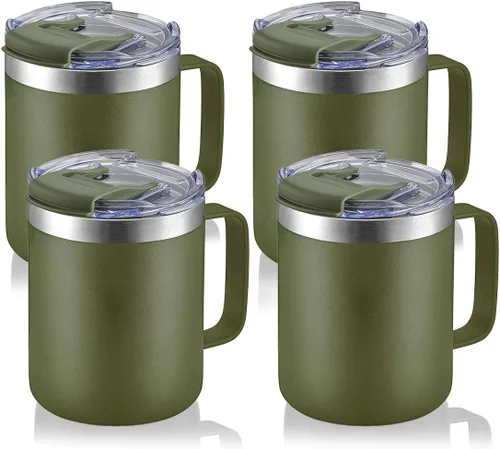 Miniatura 31 de Taza de café aislada de 12 onzas con asa, taza de café de viaje de acero inoxidable con tapa abatible, vaso de café de doble pared con aislamiento