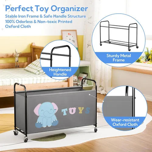 Miniatura 4 de GRANNY SAYS Caja de juguetes para niños y niñas, almacenamiento extra grande con ruedas, organizador de almacenamiento de juguetes de metal para Gris