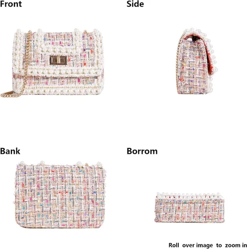 Miniatura 6 de Qiayime Monederos y bolsos de mano para mujer, moda con asa superior, bolso de hombro con cadena de cuentas de perlas