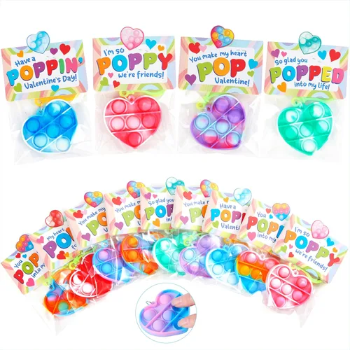 JOYIN 30 paquetes de regalos para el día de San Valentín para niños, llavero de burbujas con tarjetas del día de San Valentín para niños, escuela,