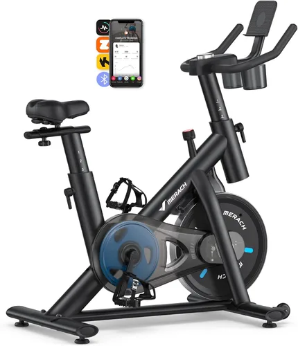 Miniatura 12 de Merach Exercise Bike, Magnetic Friction Stationary Bike with Brake Pad and Exclusive App, Low Noise Indoor Cycling Bike with 300lbs Weight Capacity