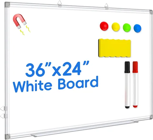 Miniatura 11 de Pizarra blanca magnética, pizarra de borrado en seco, 16 x 12 pulgadas, pizarra blanca montada en la pared con bandeja para bolígrafos, marco