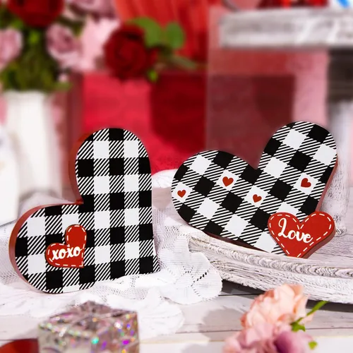 Miniatura 7 de 2 piezas de letrero de amor de madera para el día de San Valentín en forma de corazón, decoración de bandeja de San Valentín, centro de mesa
