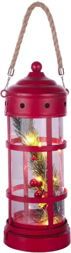 Miniatura 2 de Alpine Corporation Farol de Navidad de metal y vidrio de 13 pulgadas de alto con 8 luces LED blancas cálidas, temporizador integrado, decoración
