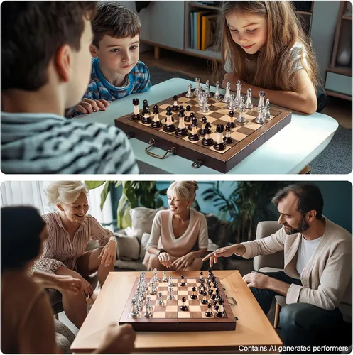 Miniatura 7 de Juego de ajedrez de lujo de 16.5 pulgadas, tablero de ajedrez plegable grande de madera con asa, piezas de ajedrez acrílicas con peso - Rey de 3.5