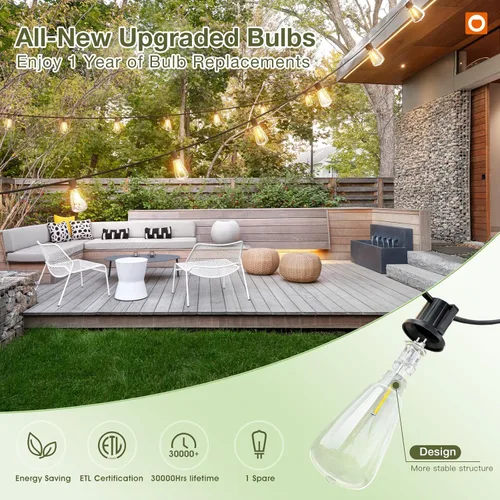 Miniatura 8 de addlon Luces de Cadena Solares de 33 (27+6) Pies Impermeables, Luz de Patio Solar con Control Remoto y Puerto USB, 9+1 Bombillas LED Irrompibles, 3
