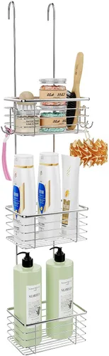Organizador de baño colgante pequeño de 3 niveles, organizador colgante, soporte para champú de acero inoxidable, organizador de ducha sobre la
