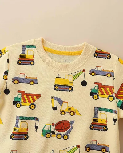 Miniatura 3 de Sudaderas divertidas con cuello redondo y estampado espacial de excavadora para niños, para otoño e invierno, de algodón