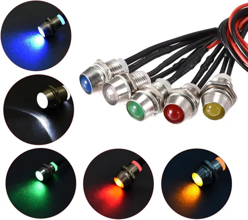 Miniatura 4 de uxcell Luces indicadoras de señal LED AC/DC 24V 0.315 in montaje en panel de metal Shell lámparas de advertencia rojo, amarillo, azul, verde