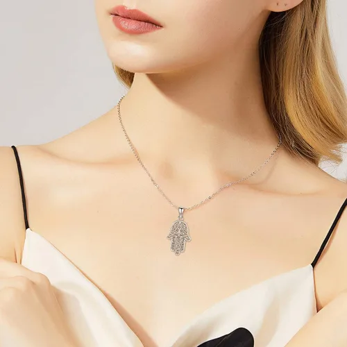 Miniatura 30 de Aniu Joyería de plata de ley 925 Hamsa de Fátima para mujer con circonita cúbica, viene con caja de regalo negra