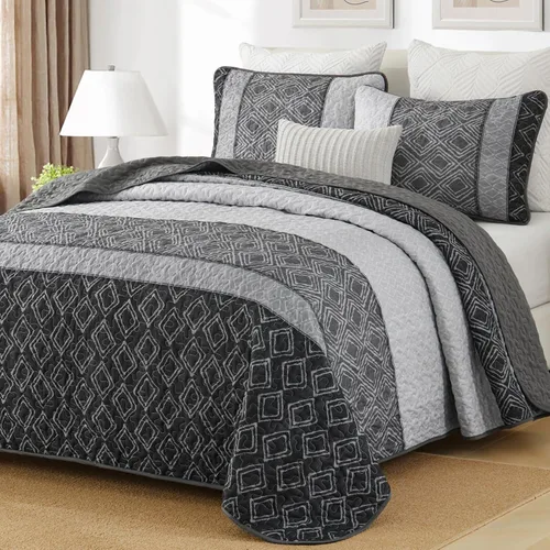 Miniatura 10 de Cottolester Juego de edredón de otoño de 2 piezas, tamaño individual, colcha de retazos a rayas marrones para hombres y mujeres, juego de ropa