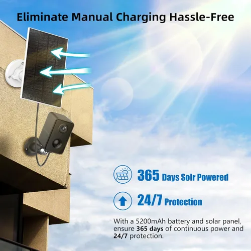 Miniatura 2 de Septekon - Cámaras de seguridad 2K inalámbricas para exteriores, paquete de 4, cámara alimentada por batería solar con dos focos, detección