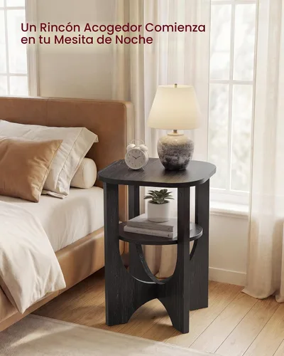 Miniatura 4 de VASAGLE Mesa auxiliar, mesa auxiliar pequeña de 2 niveles, mesita de noche con estante inferior para espacios pequeños, sala de estar, dormitorio