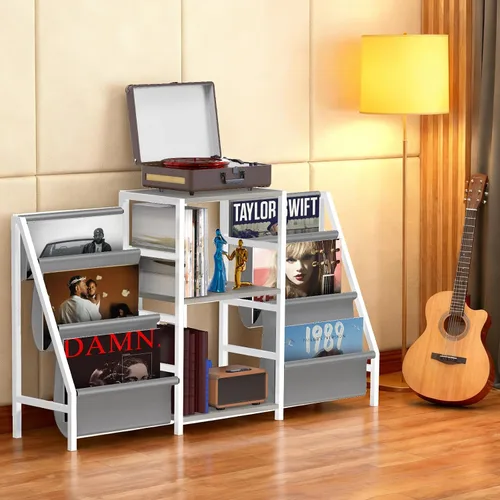 Soporte para tocadiscos, almacenamiento de discos de vinilo con 6 niveles hasta 280 discos de CD, estante de exhibición para sala de estar, Blanco