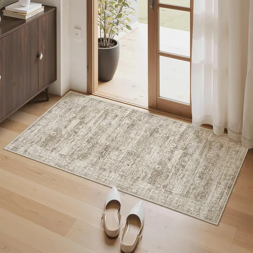 Miniatura 285 de Alfombra de pasillo Soalmost 2'6" x 10' lavable, alfombra antideslizante para cocina, baño, lavandería, alfombras vintage ultra delgadas para Beige