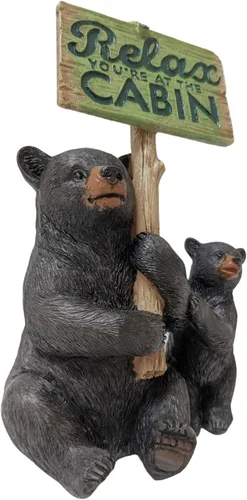 Miniatura 5 de BestGiftEver Figura de oso – Oso negro y cachorro de mesa rústica cabaña decoración – Estatua de oso Relax You're at The Cabin