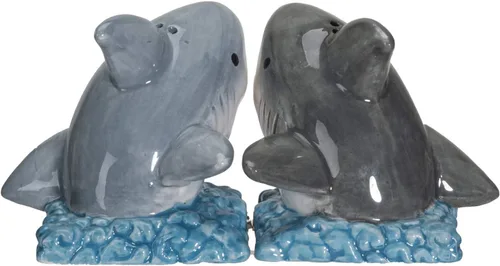 Miniatura 2 de Pacific Giftware Sharks on the Sea - Juego de salero y pimentero de cerámica con temática oceánica, juego de condimentos de mesa divertidos