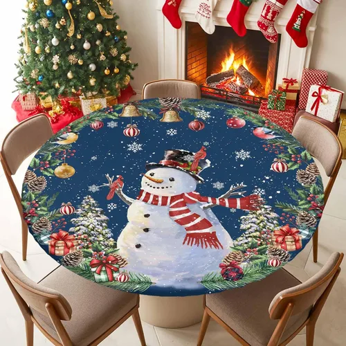 Miniatura 13 de Mantel redondo ajustado con diseño floral de mandala aguamarina, estilo étnico bohemio con borde elástico, impermeable, mantel circular de flores