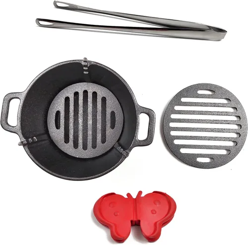 Miniatura 4 de HAWOK Placa Yakiniku de Hierro Fundido con Tapa de Cristal mini estufa juego de 2