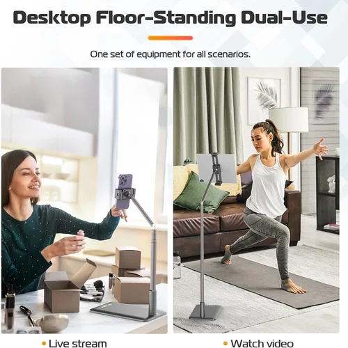 Miniatura 2 de VIJIM Soporte de piso para tableta, soporte de teléfono para grabación, soporte ajustable para teléfono celular y tableta para piso, compatible
