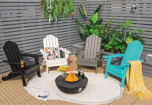 Miniatura 8 de Giantex Adirondack - Silla plegable para exteriores, silla de patio resistente a la intemperie de HDPE con soporte integrado para tazas, silla
