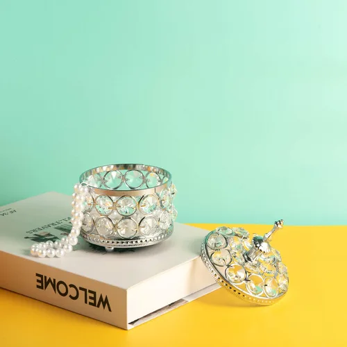Miniatura 3 de Feyarl Joyero de cristal, organizador de joyas, caja de anillos, caja del tesoro, superficie de espejo de recuerdo con tapa para San Valentín, boda
