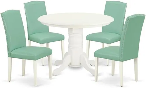 Miniatura 19 de East West Furniture SHEN3-BLK-69 - Juego de mesa de cocina de 3 piezas contiene una mesa de comedor redonda con pedestal y 2 sillas de comedor