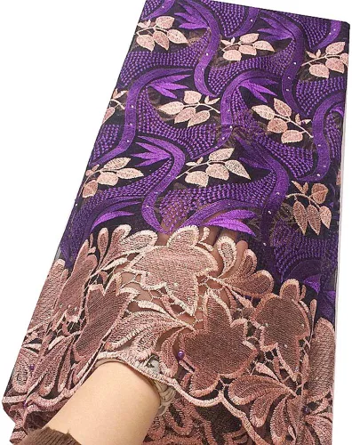Miniatura 2 de WorthSJLH Tela de encaje africano 2019 Cordón nigeriano Tela de encaje de boda Tela de encaje de tul francés para vestidos J842 (dorado)