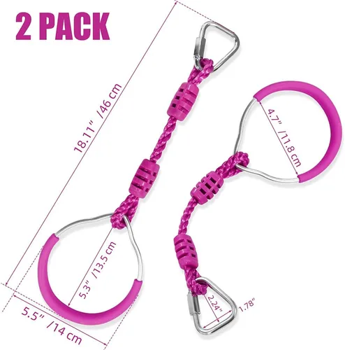 Miniatura 5 de Anillo de gimnasia con columpio para curso de obstáculos de guerrero Slackline, equipo de entrenamiento de trapecio y puño, 2 barras ninja moradas