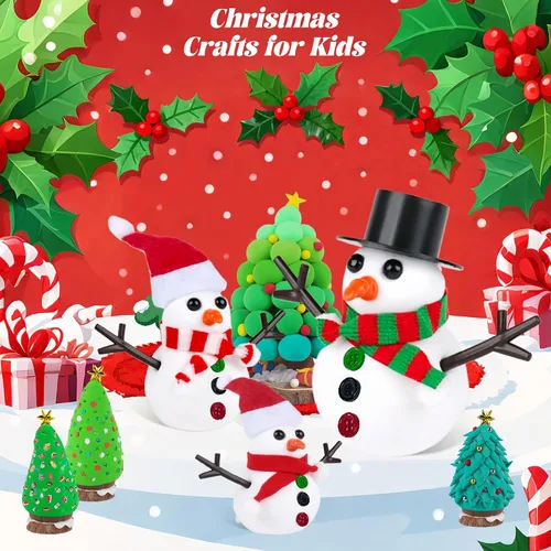 Miniatura 5 de FIIOEOY Juego de 24 piezas de arcilla para niños con diseño de muñeco de nieve y árboles de Navidad, colorido juego de manualidades de Navidad