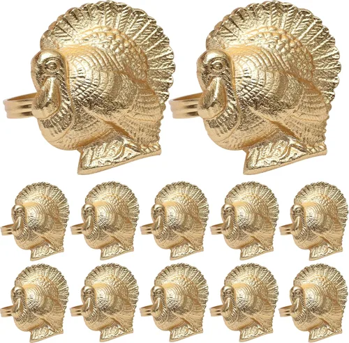 ALPHA Living HOME Juego de 12 servilleteros de pavo y pájaros, soportes de metal modernos de alta calidad para elegantes ajustes de mesa, perfectos