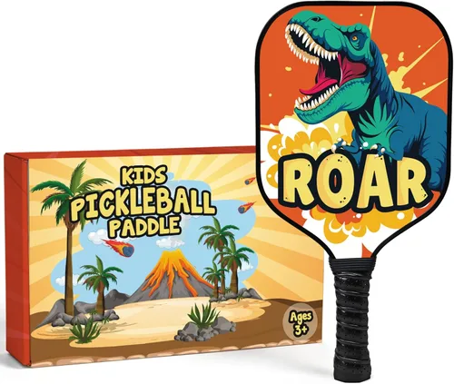 Paleta de pickleball para niños diseñada para edades de 3 a 12 años, fibra de vidrio ligera (0.37 libras), agarre pequeño para un fácil control,