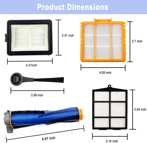 Miniatura 5 de Kit de accesorios para aspiradora Shark AI AV2501S AV2501AE RV2502AE RV2610WA RV2610WA, 1 cepillo principal, 3 filtros, 6 cepillos laterales, 1