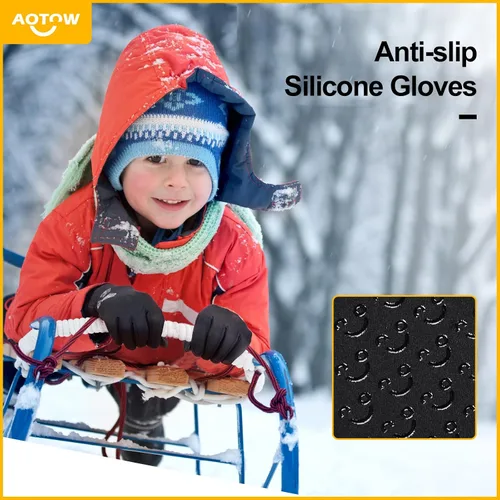 Miniatura 4 de Guantes de invierno para niños para correr con pantalla táctil, guantes cálidos para clima frío, guantes deportivos térmicos a prueba de viento