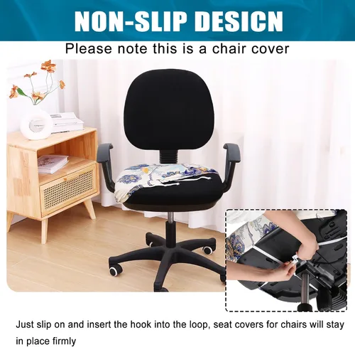 Miniatura 3 de Smiry Fundas de asiento impresas para silla de computadora de oficina, ajuste elástico, universal para silla giratoria de escritorio, lavables, Beige