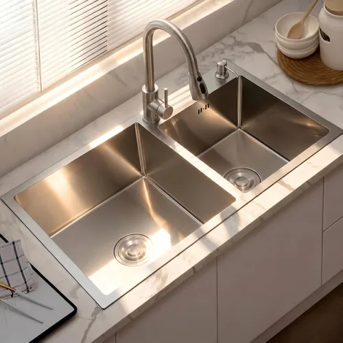 Miniatura 5 de Fregadero de cocina de 30 pulgadas con doble tazón, Fregadero de cocina de montaje superior/inferior, Fregadero de cocina de acero inoxidable