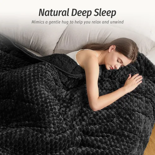 Miniatura 3 de Wemore Manta con peso de forro polar para adultos (48 x 72 pulgadas, 15 libras, negra), manta pesada de sherpa suave y acogedora de doble cara