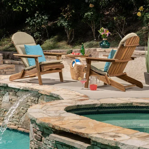 Miniatura 6 de Christopher Knight Home Amenda - Sillas Adirondack plegables de madera de acacia para exteriores con cojines (juego de 2), gris, gris + caqui