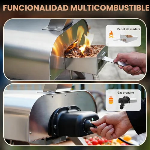 Miniatura 3 de BIG HORN OUTDOORS Horno de pizza multicombustible de 12 pulgadas, horno de pizza portátil para exteriores, leña y gas propano, máquina de pizza