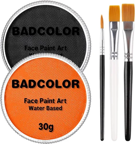 Miniatura 12 de Pintura corporal y facial negra y blanca de payaso con 3 pinceles de pintura, paleta de maquillaje SFX a base de agua para niños y adultos, pintura