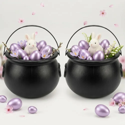 Miniatura 25 de PMU Caldero de Pascua de 8 pulgadas, 6 unidades, caldero de plástico verde, decoración de Pascua para decoración del hogar y fiesta